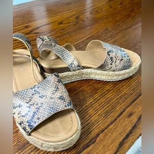 Soda size 6 faux snake skin espadrilles with adjustable strap